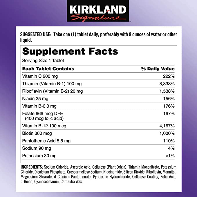 Kirkland Signature One Per Day Super B-Complex with Electrolytes, 500 Tablets (2 Pack)