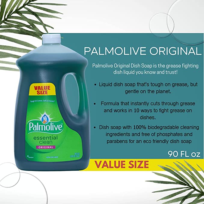 Palmolive Dish Washing Liquid, Dish Detergent Bundled With Scotch Brite Non Scratch Sponge 90z Original