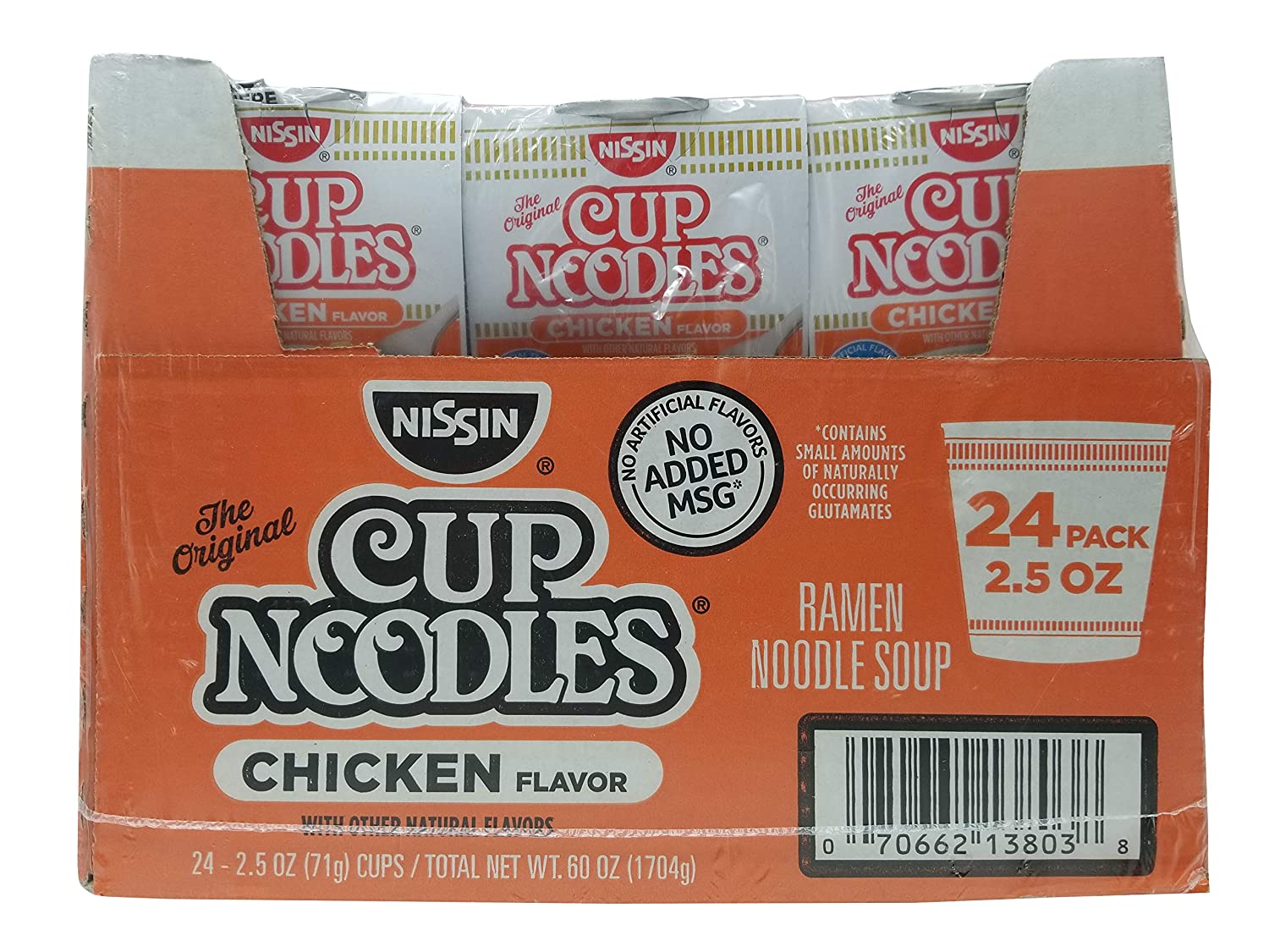 Nissin Chicken Flavor Ramen Noodle Soup Cups, 2.25 Oz, Pack Of 24 Cups