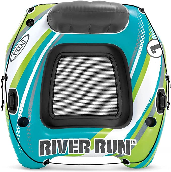 Intex River Run 1 1-Person Inflatable Floating Water Lounge Tube Raft with Backrest, Cup Holders, and Mesh Bottom for Lake, Pool, River & Ocean, 2 Pack