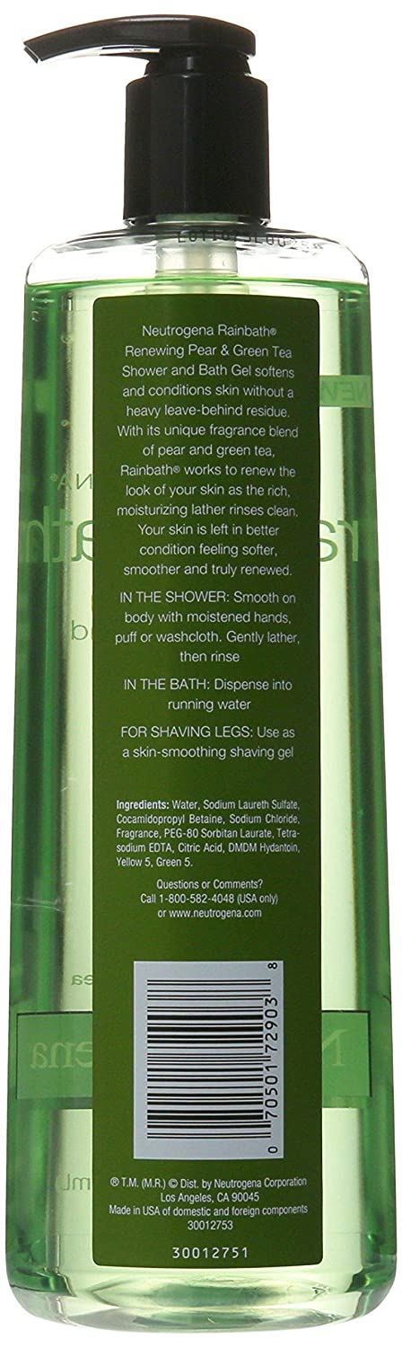 Neutrogena Renewing Shower And Bath Gel, Moisturizing Body Wash and Shaving Gel with Clean Rinsing Lather, Pear & Green Tea Scent, 16 fl. oz