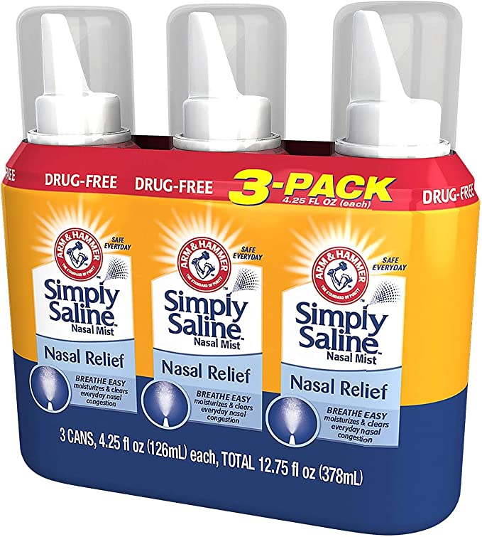 Arm & Hammer Simply Saline Adult Nasal Mist, Original, Giant Size, Special Multisize of 3 Pack (4.25 Oz Each)