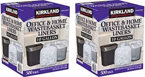 Kirkland Signature 10 Gallon Clear Wastebasket Liner, 2 Pack (500 Bags)