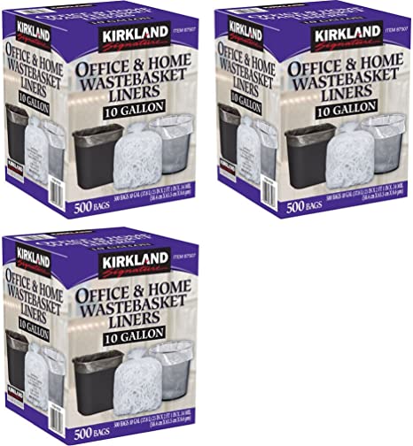 Kirkland Signature 10 Gallon Clear Wastebasket Liner, 3 Pack (500 Bags)