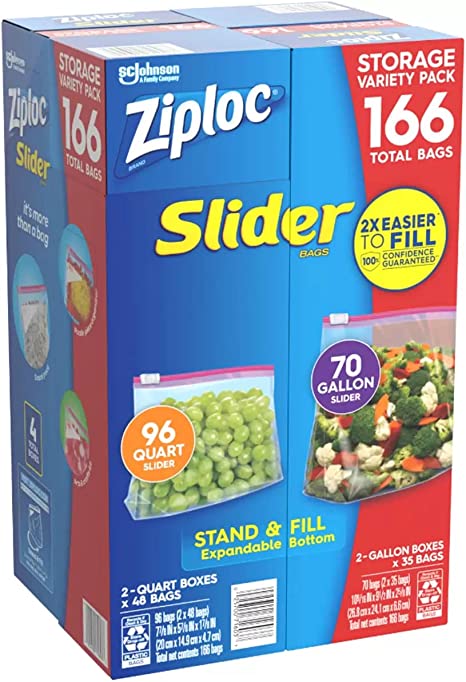 Ziploc Slider Storage Bags 166 Count Variety Pack: Quart (96 ct.), Gallon (70 ct.)