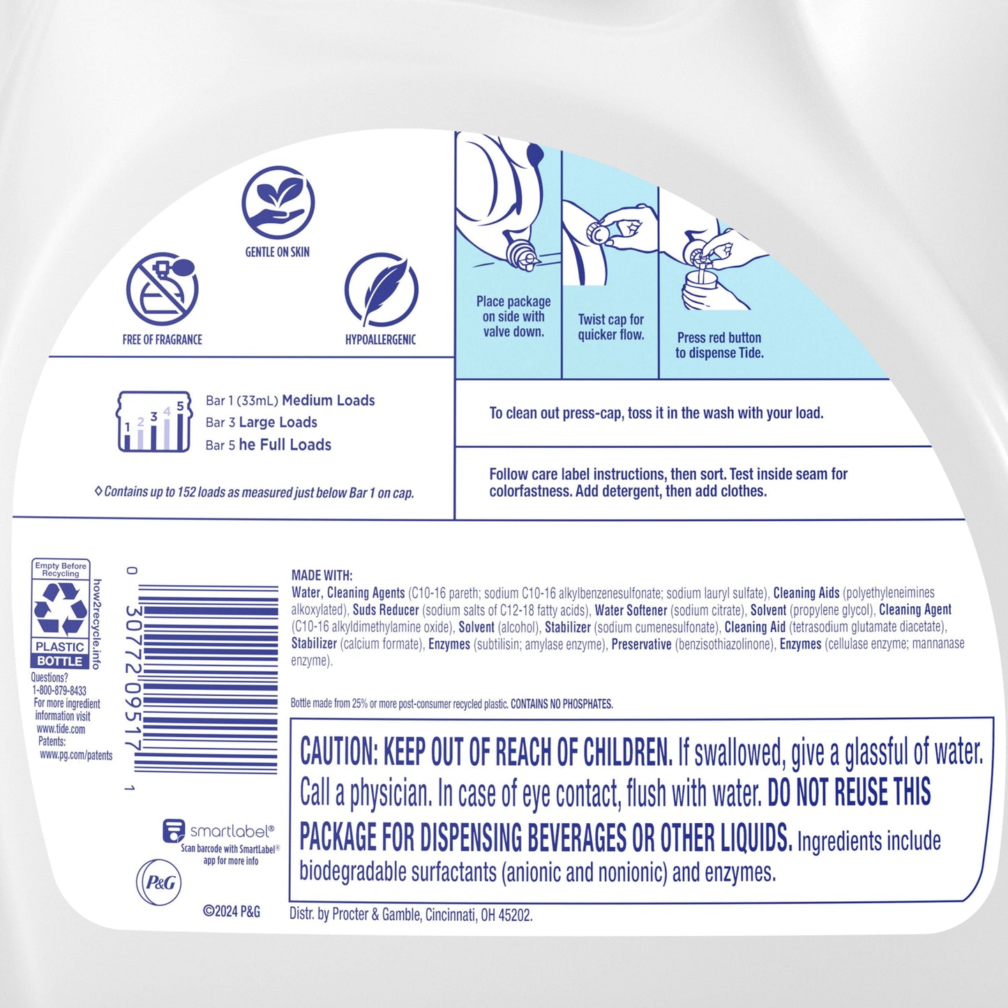 Tide Free & Gentle Liquid Laundry Detergent, 152 loads, 170 fl. oz.