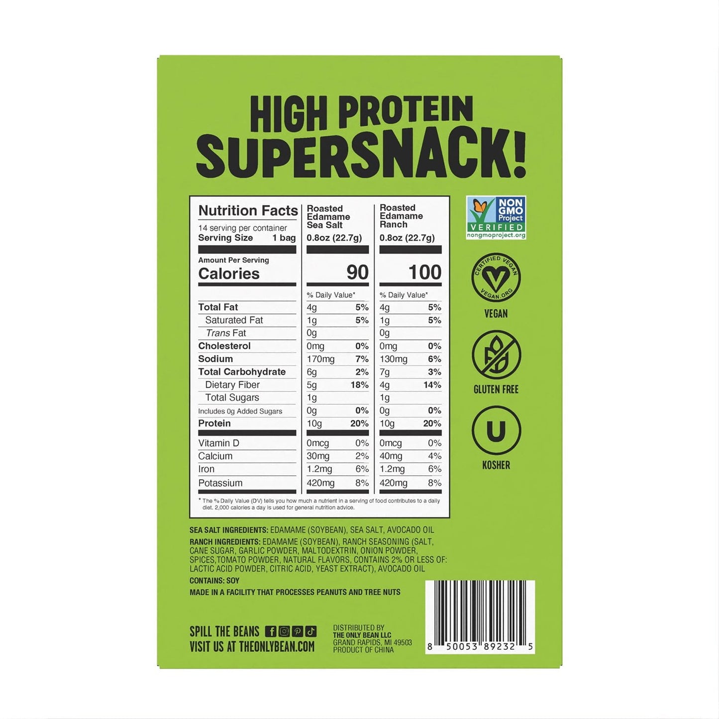 The Only Bean Edamame Beans, 0.8 oz., 14 pk.