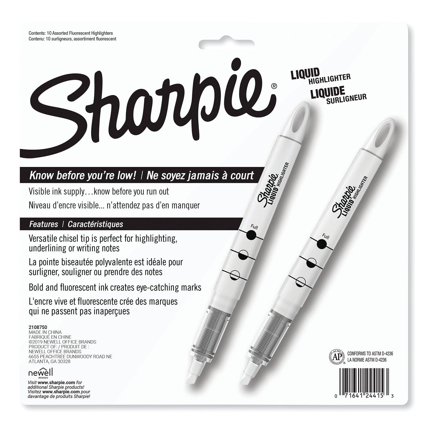 Sharpie - Accent Liquid Pen Style Highlighter, Chisel Tip, Assorted - 10/Set
