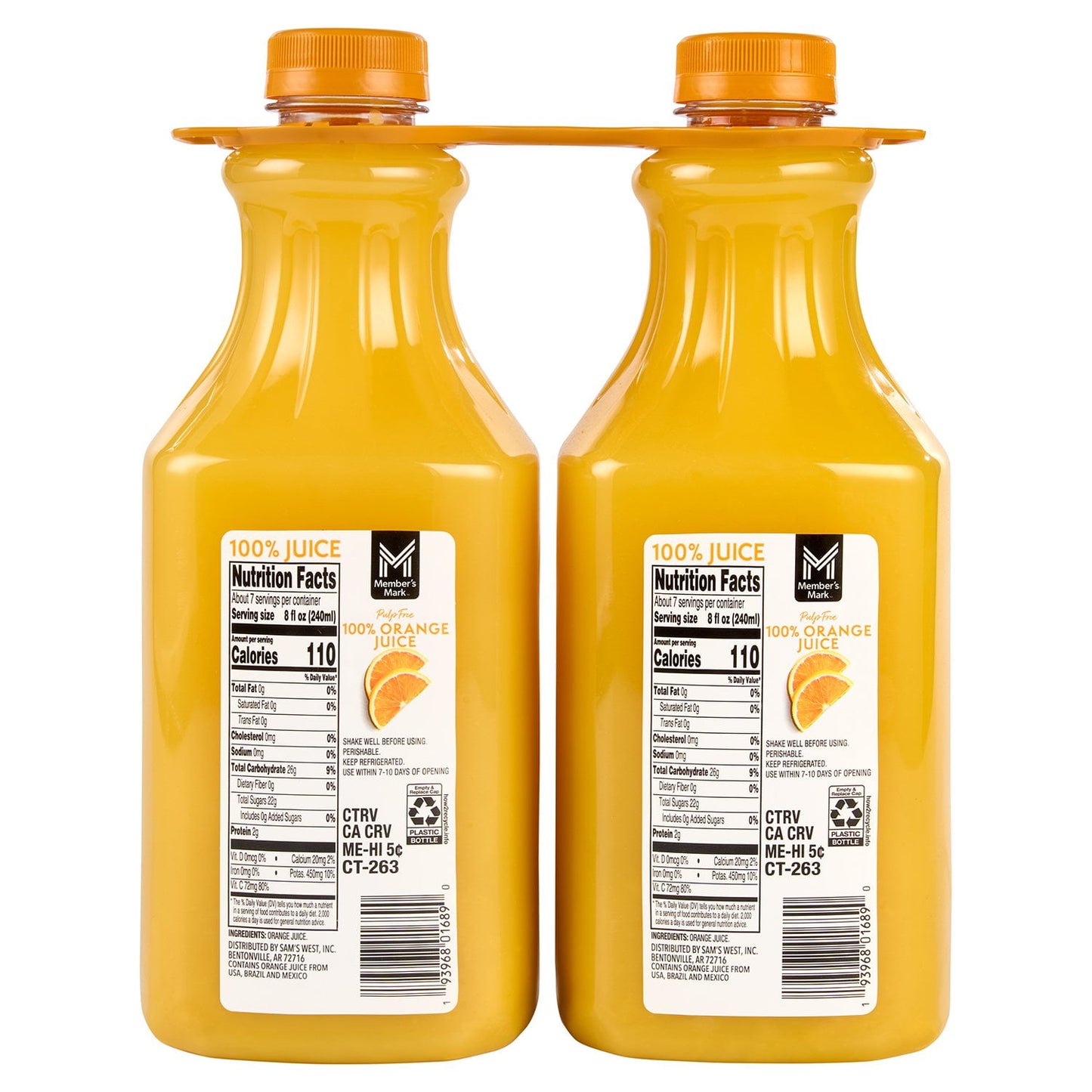 Member's Mark Pulp-Free 100% Orange Juice, 52 fl. oz., 2 pk.