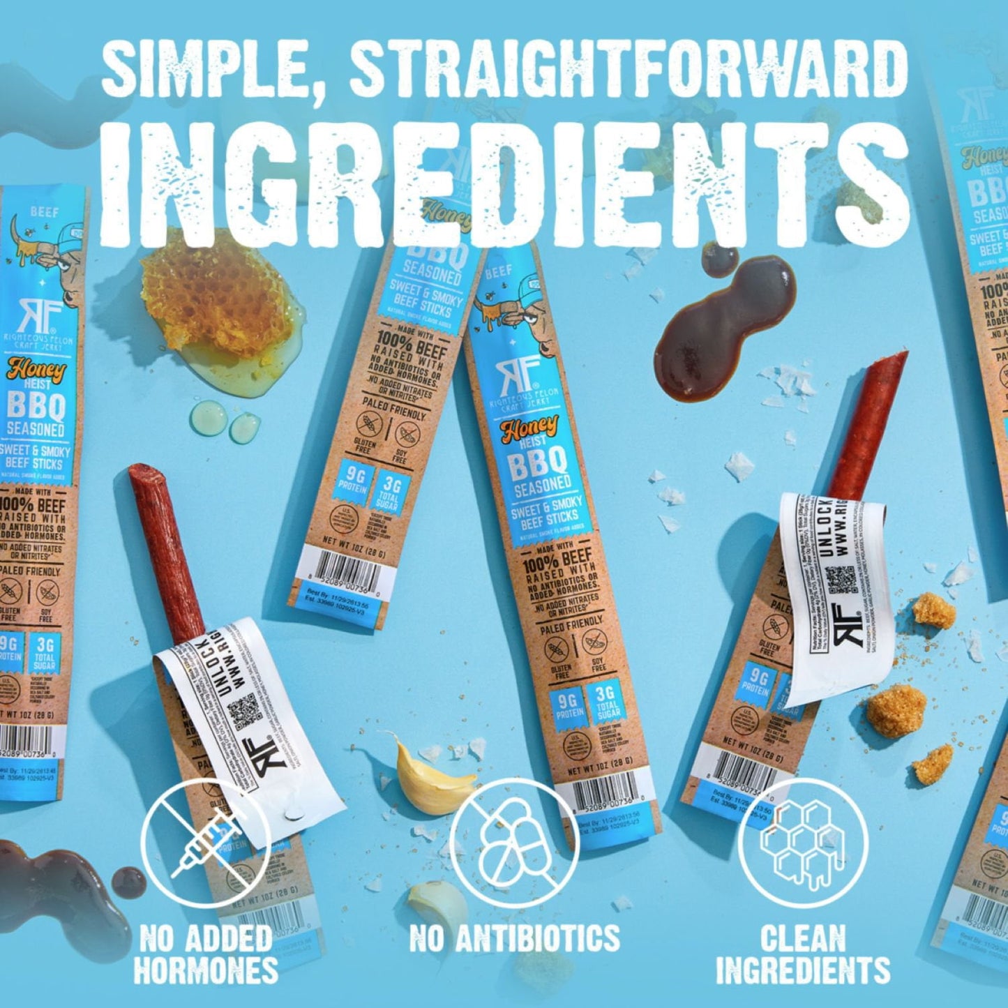 Righteous Felon BBQ Seasoned Grass-Fed Beef Sticks, 10 oz.