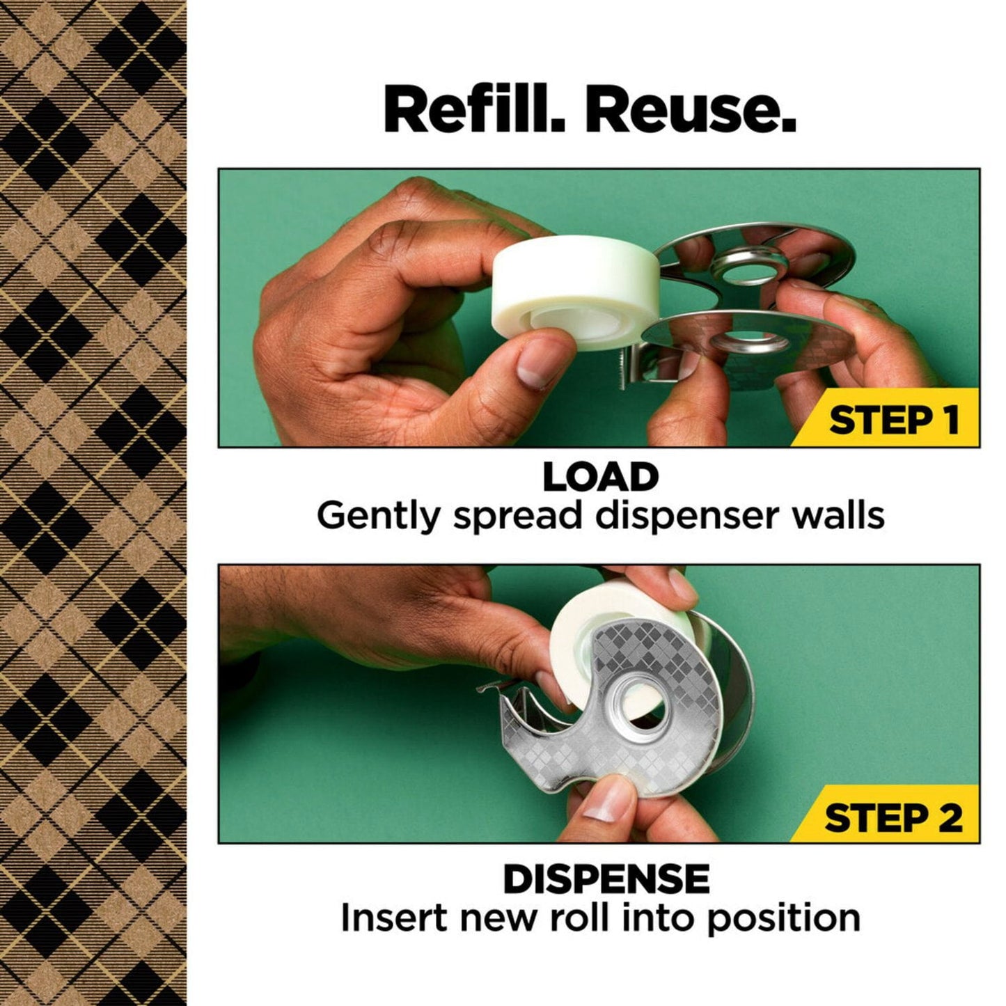Scotch Stainless Steel Refillable Dispenser and Scotch Magic Tape with 66% Plant Based Adhesive, 0.75" x 550"