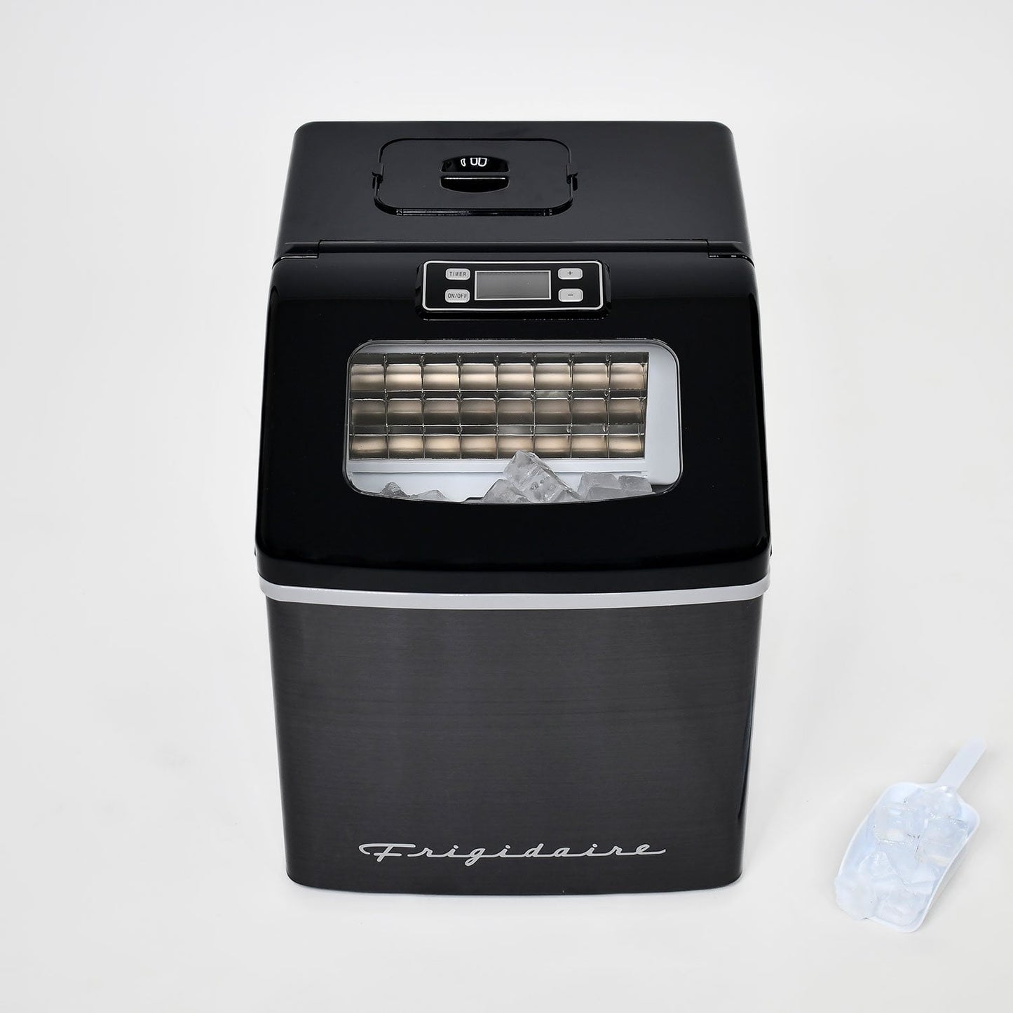 Frigidaire Ice Maker, Countertop Stainless Steel Ice Maker with Transparent Window, Clear Ice Cube Maker with 40 lbs. Capacity, Ice Maker Machine