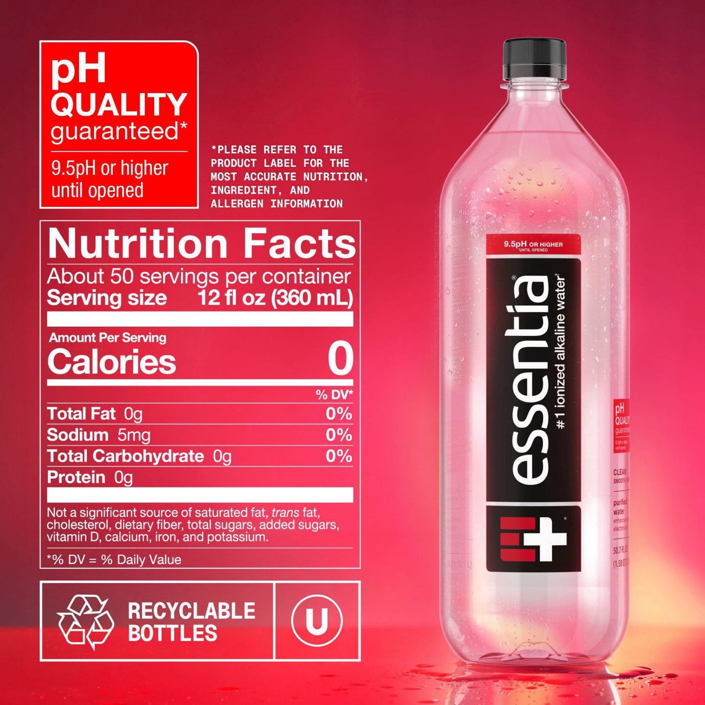Essentia Bottled Water, Ionized Alkaline Water 1.5 L., 12 pk.