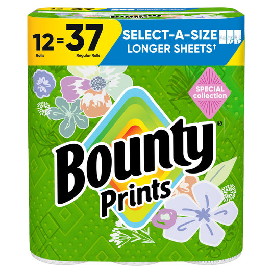 Bounty Prints Select-A-Size 2-Ply Paper Towels, 12 Rolls, 128 sheets/roll