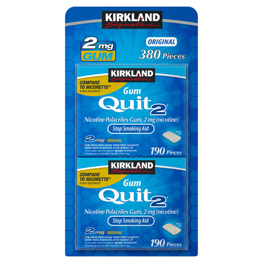 KIRKLAND SIGNATURE QUIT4 4MG ORIGINAL GUM 2 X 190 COUNT • HSA/FSA ELIGIBLE • NICOTINE POLACRILEX • ACTIVE INGREDIENT