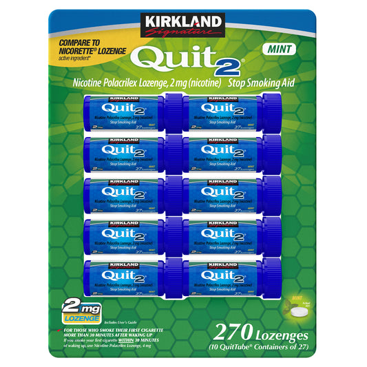KIRKLAND SIGNATURE QUIT2 2MG LOZENGE MINT 270 COUNT • HSA/FSA ELIGIBLE • NICOTINE POLACRILEX • ACTIVE INGREDIENT