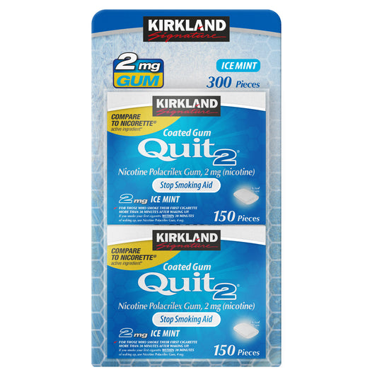KIRKLAND SIGNATURE QUIT4 4MG ICE MINT • HSA/FSA ELIGIBLE COATED GUM 2X150 COUNT • NICOTINE POLACRILEX • ACTIVE INGREDIENT
