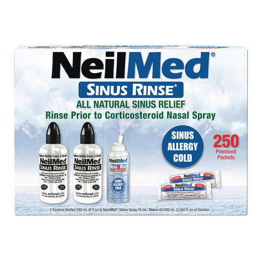 NEILMED SINUS RINSE W/ 2 BOTTLES/250 PACKETS & NASAMIST TRAVEL SIZE