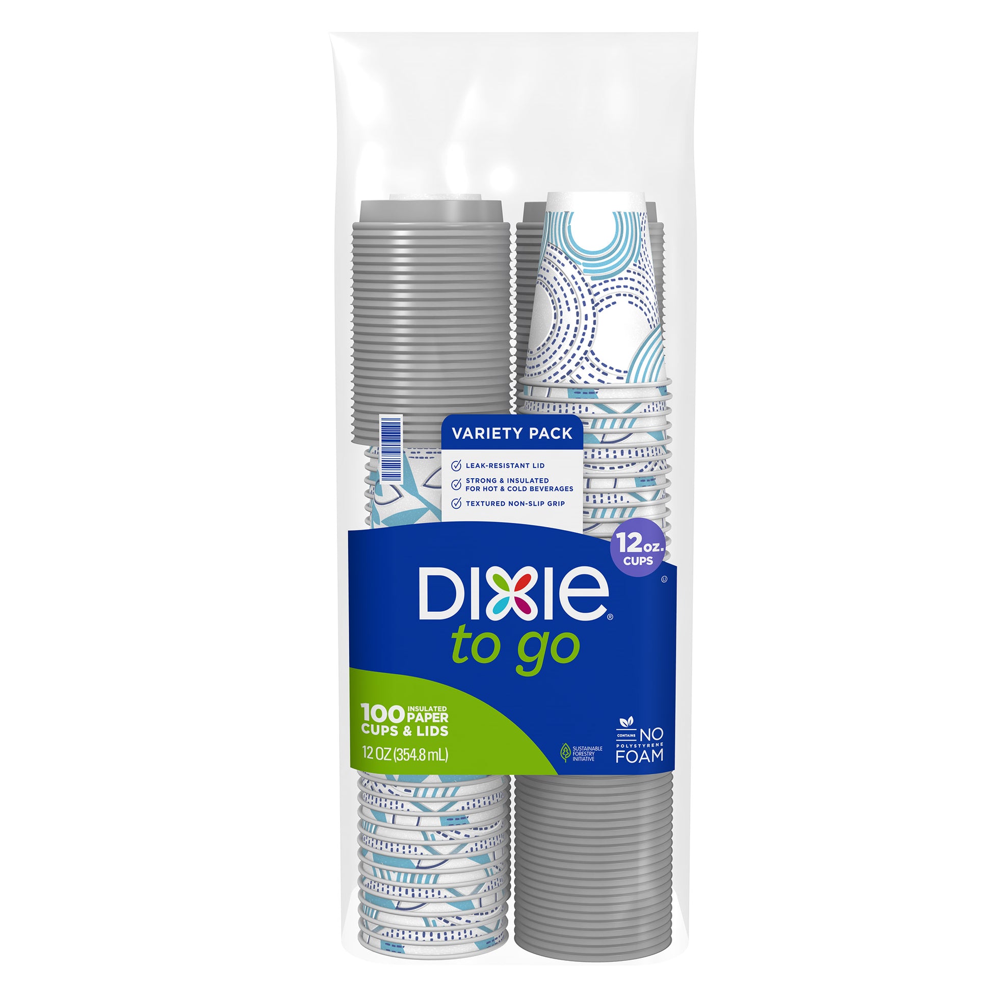 DIXIE TO-GO 12 OZ HOT CUPS W/ LIDS 100 CT