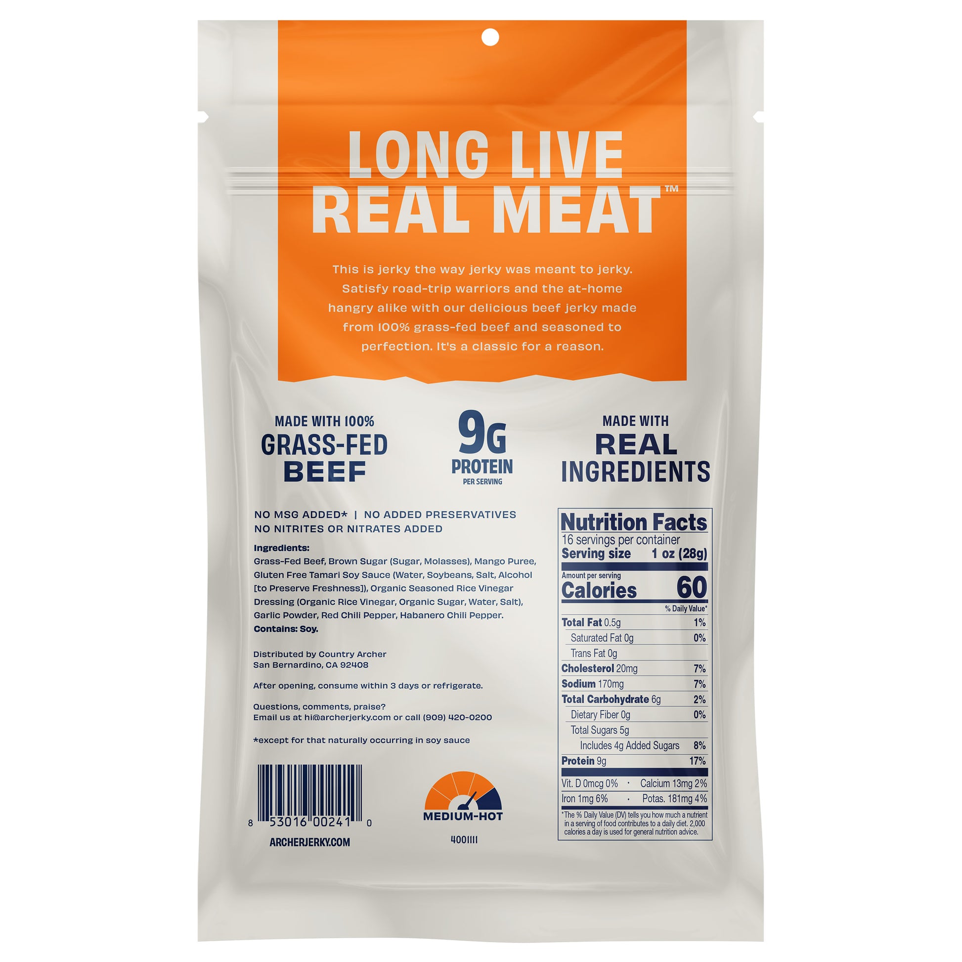 ARCHER MANGO HABANERO BEEF JERKY 16 OZ