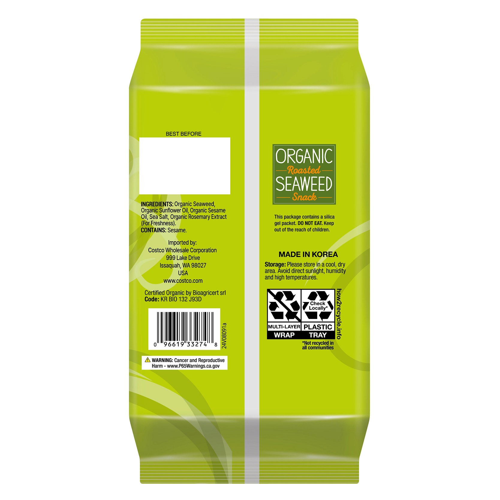 KIRKLAND SIGNATURE ORG ROASTED SEA WEED +10/0.6 OZ
