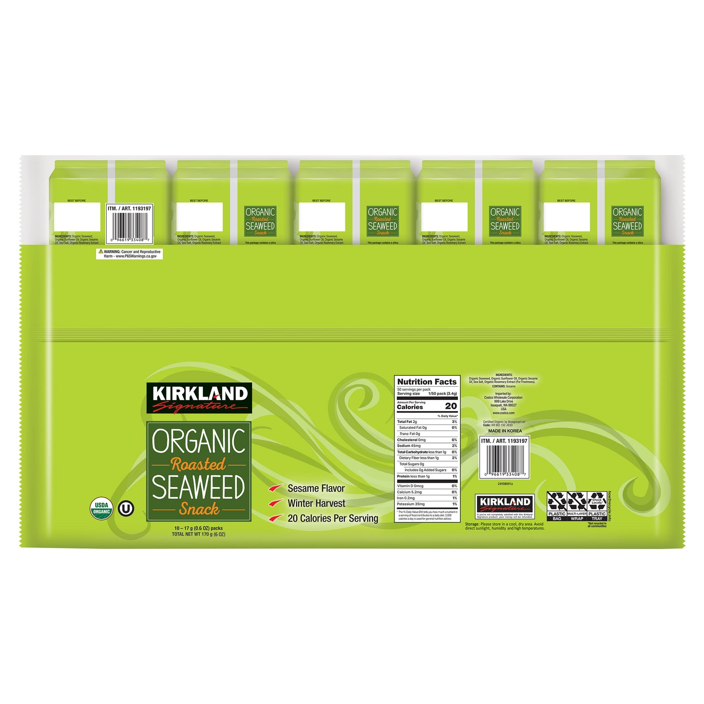 KIRKLAND SIGNATURE ORG ROASTED SEA WEED +10/0.6 OZ