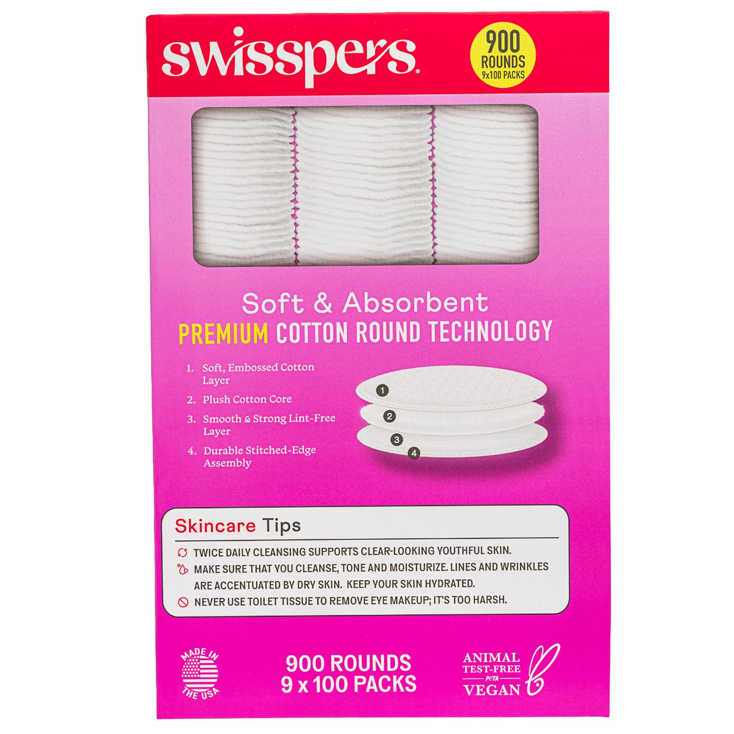 SWISSPERS HYPOALLERGENIC COTTON ROUNDS 900 CT
