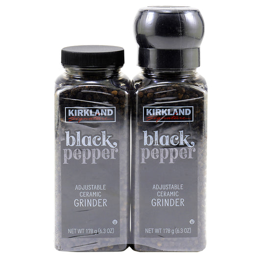 KIRKLAND SIGNATURE BLACK PEPPER GRINDER W/ REFILL 2/6.3 OZ