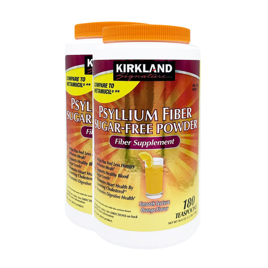 KIRKLAND SIGNATURE PSYLLIUM FIBER POWDER SUGAR-FREE 2X180 DOSE • SUGAR FREE ORANGE