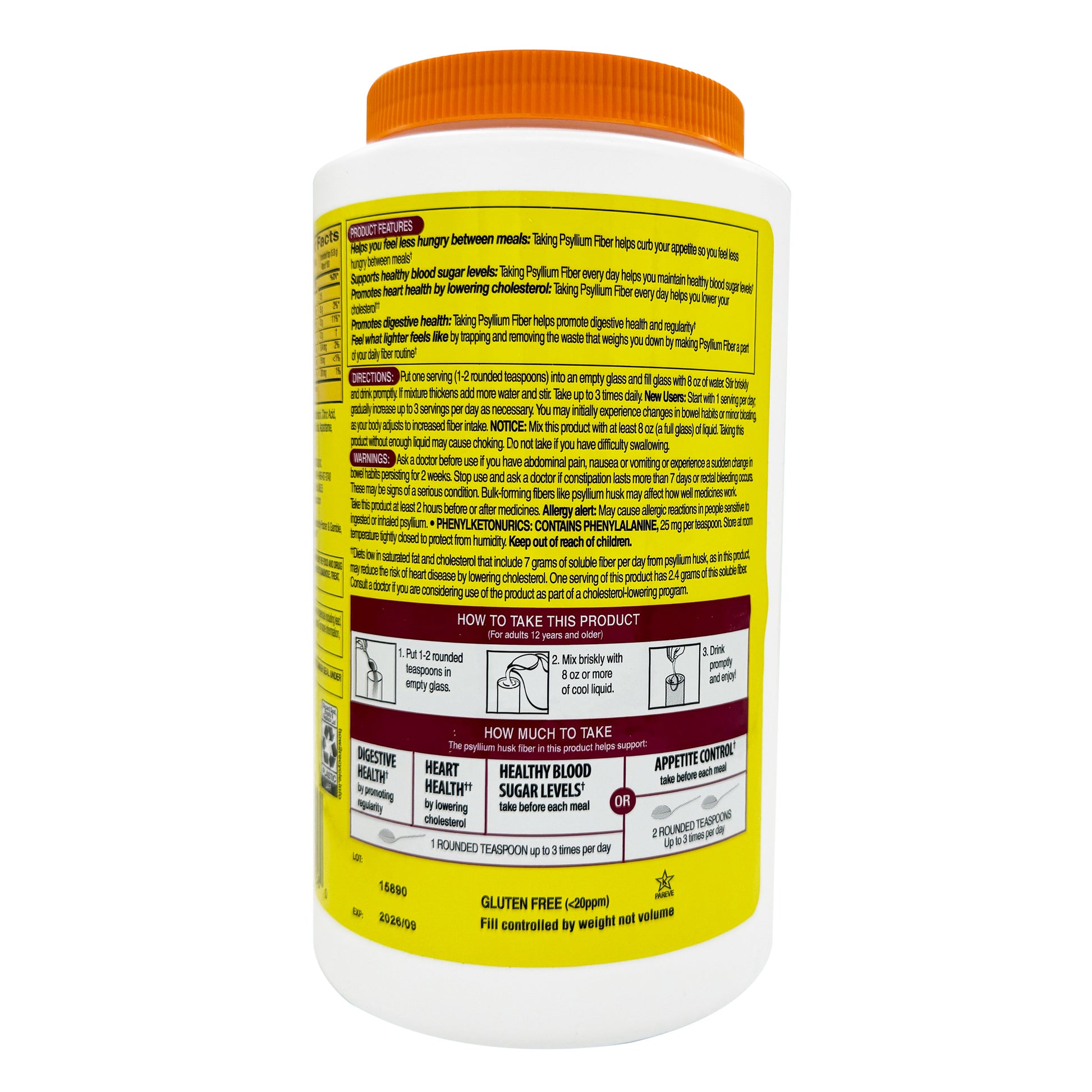 KIRKLAND SIGNATURE PSYLLIUM FIBER POWDER SUGAR-FREE 2X180 DOSE • SUGAR FREE ORANGE