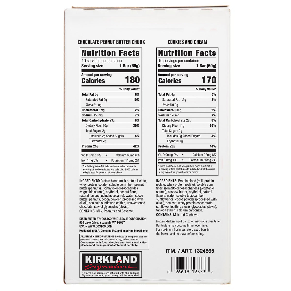 KIRKLAND SIGNATURE PROTEIN BAR VARIETY 20/ 2.12 OZ