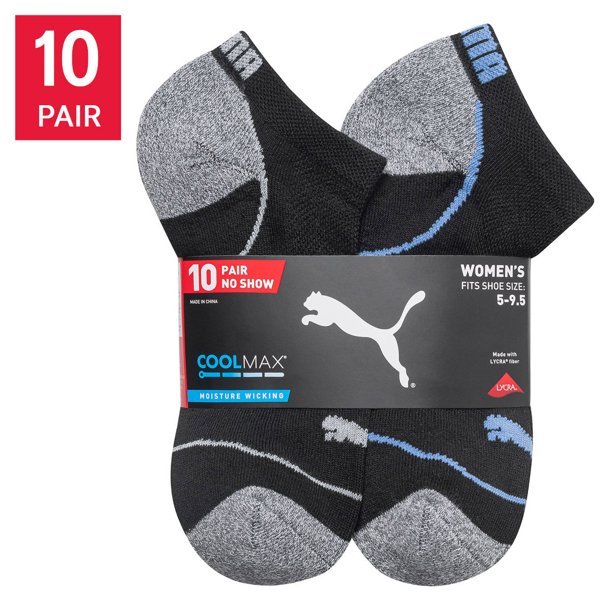 PUMA WOMEN'S NO-SHOW SOCK 10 PR • FITS SHOE SIZES: 5-9.5