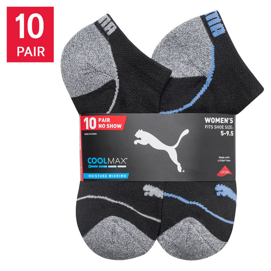 PUMA WOMEN'S NO-SHOW SOCK 10 PR • FITS SHOE SIZES: 5-9.5