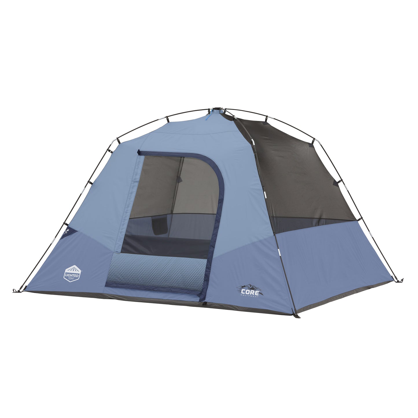 CORE 6P LIGHTED DOME • LED Dome Light • Awning Over Front Door Removable Rainfly •Includes Carry Bag • Dimensions 10'x9'x72'' • New Weight: 15.7 lbs