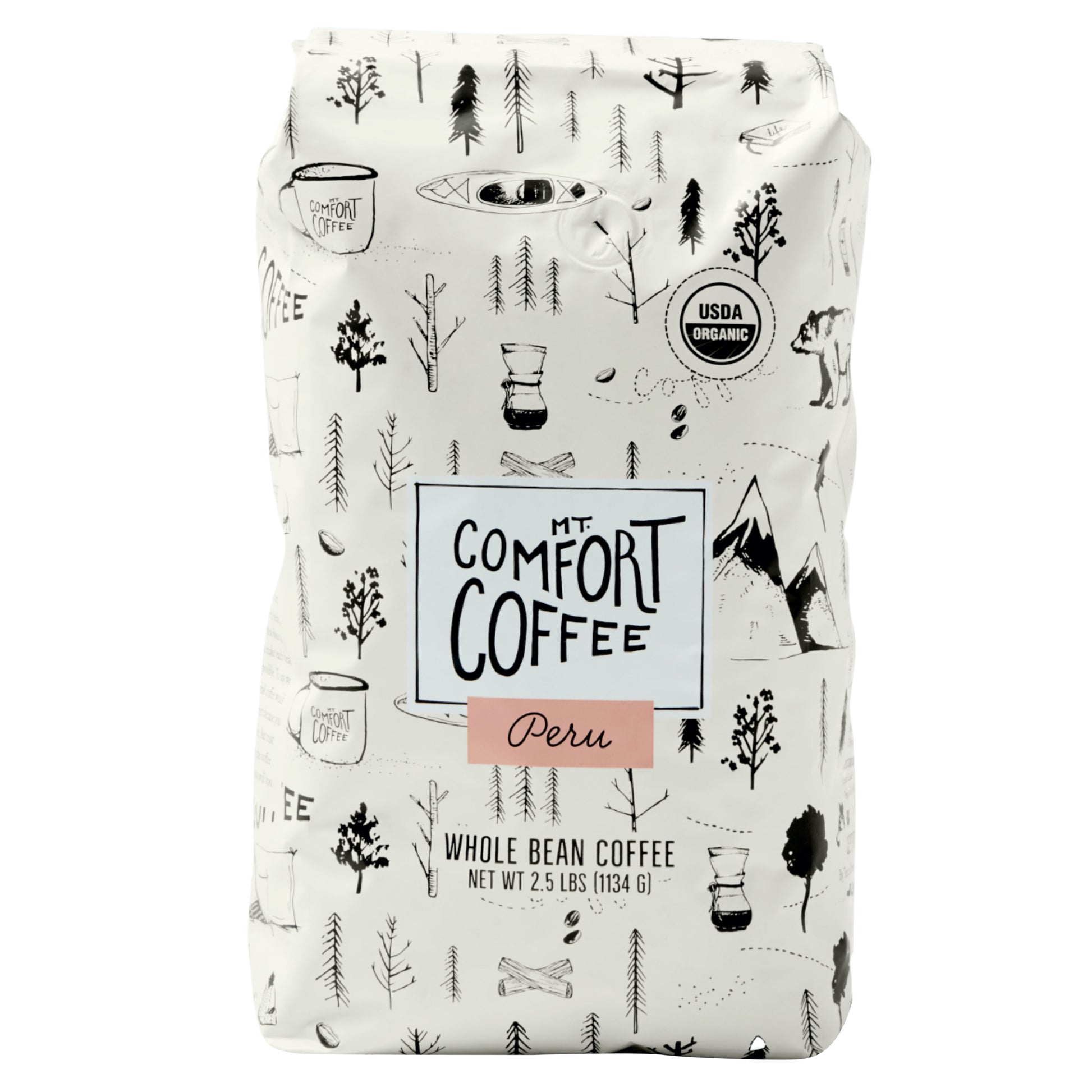 MT. COMFORT COFFEE ORGANIC PERU WHOLE BEAN COFFEE 2.5 LBS