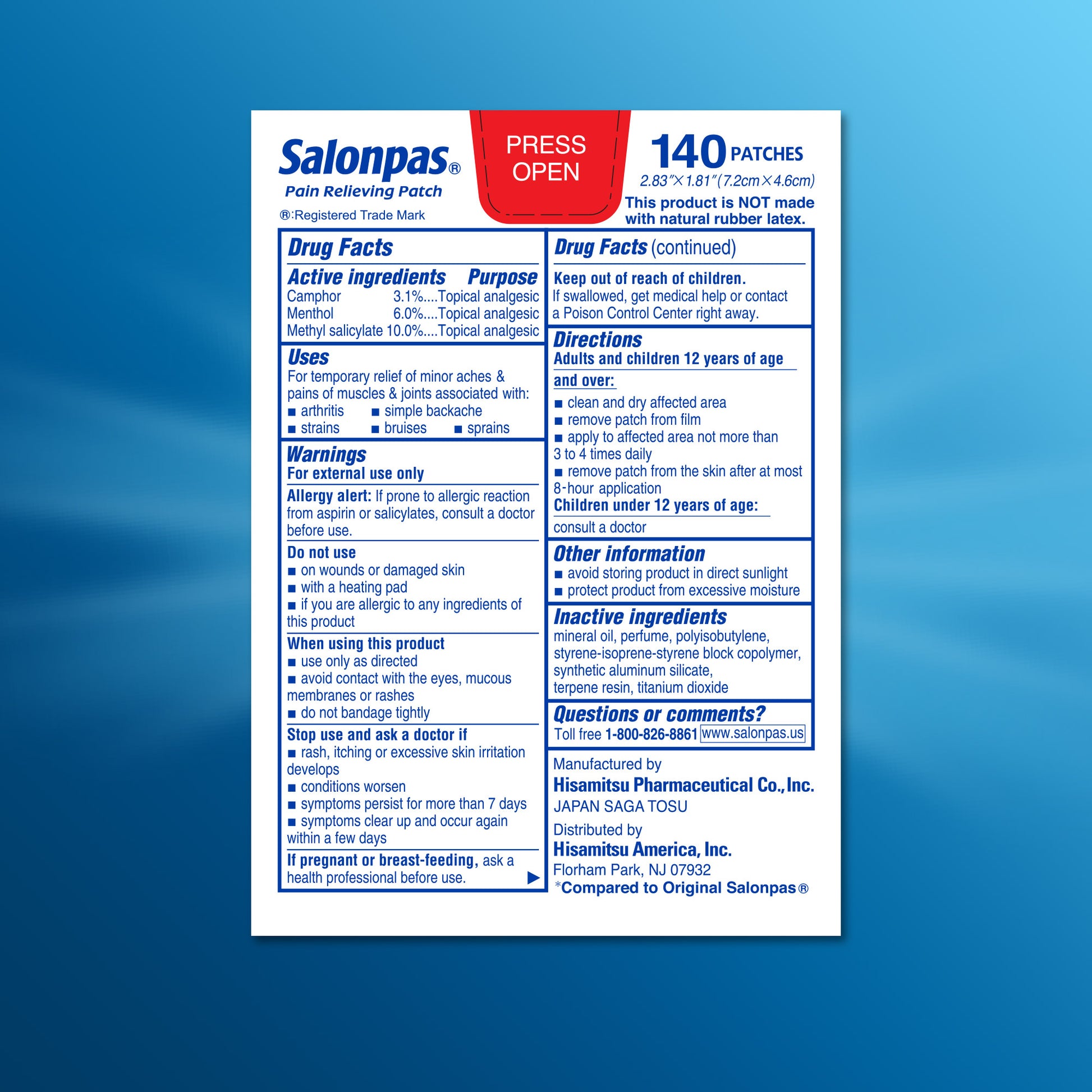 SALONPAS PAIN RELIEVING PATCH 140 COUNT