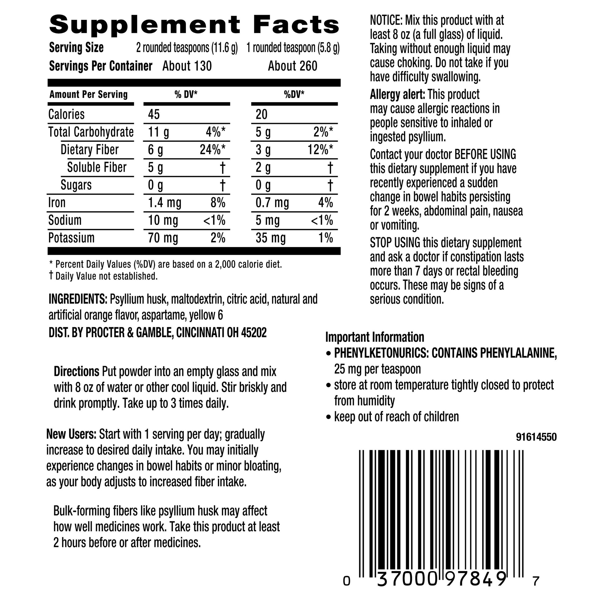 METAMUCIL SUGAR FREE SMOOTH TEXTURE ORANGE 2X130 DOSES