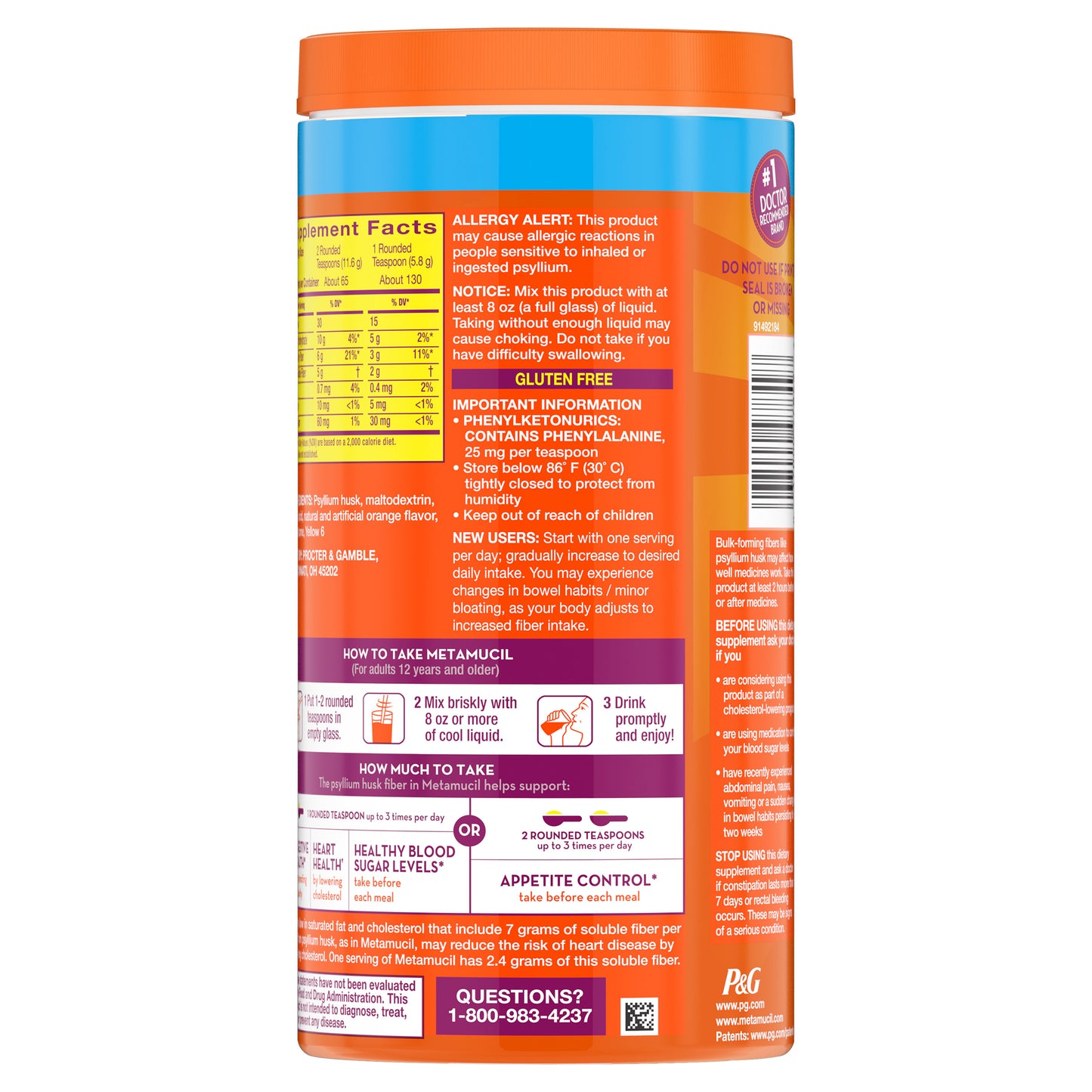 METAMUCIL SUGAR FREE SMOOTH TEXTURE ORANGE 2X130 DOSES