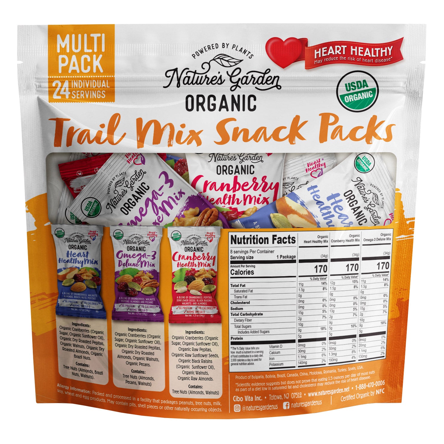 NATURE'S GARDEN ORGANIC TRAIL MIX PACK 24/ 1.2 OZ
