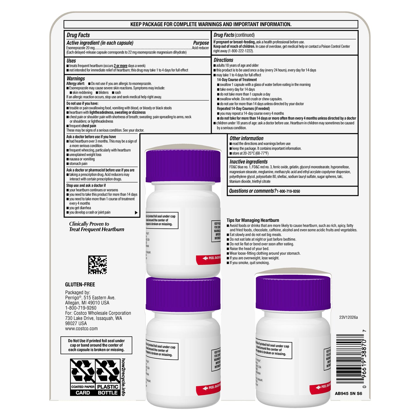KIRKLAND SIGNATURE ESOMEPRAZOLE 20MG CAPS 3 X 14 COUNT
