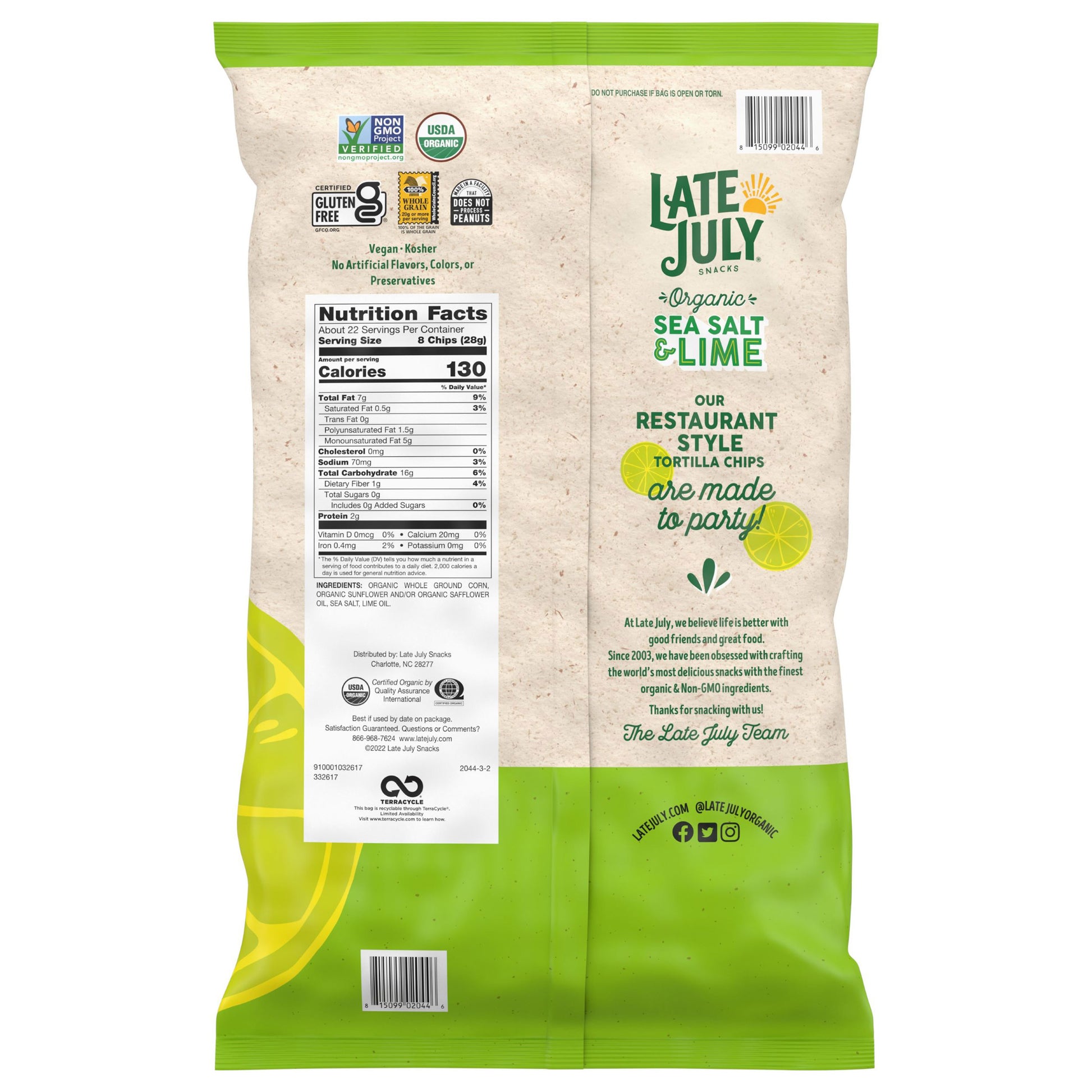 LATE JULY ORGANIC MULTIGRAIN CHIPS 28 OZ