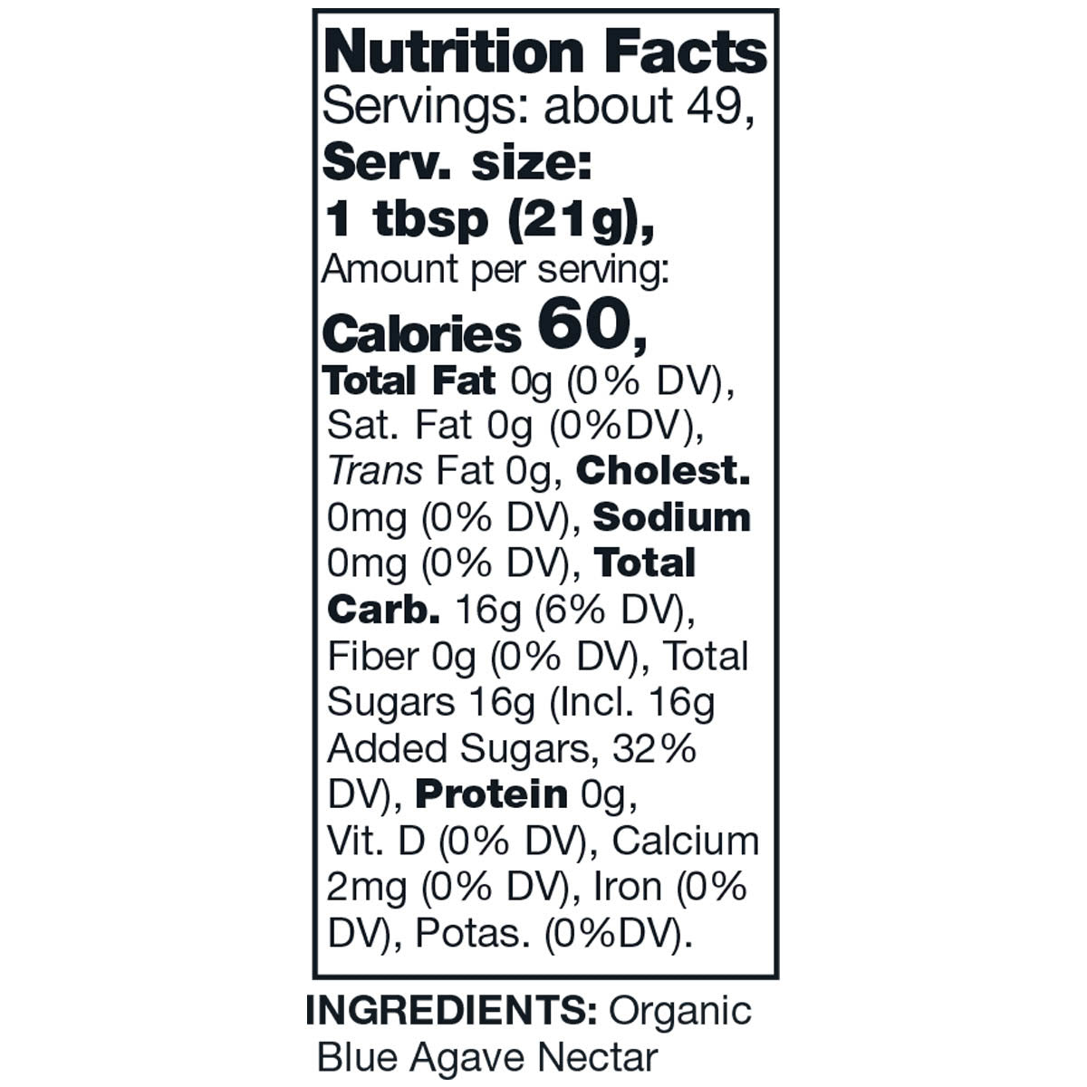 KIRKLAND SIGNATURE ORGANIC BLUE AGAVE 2/36 OZ