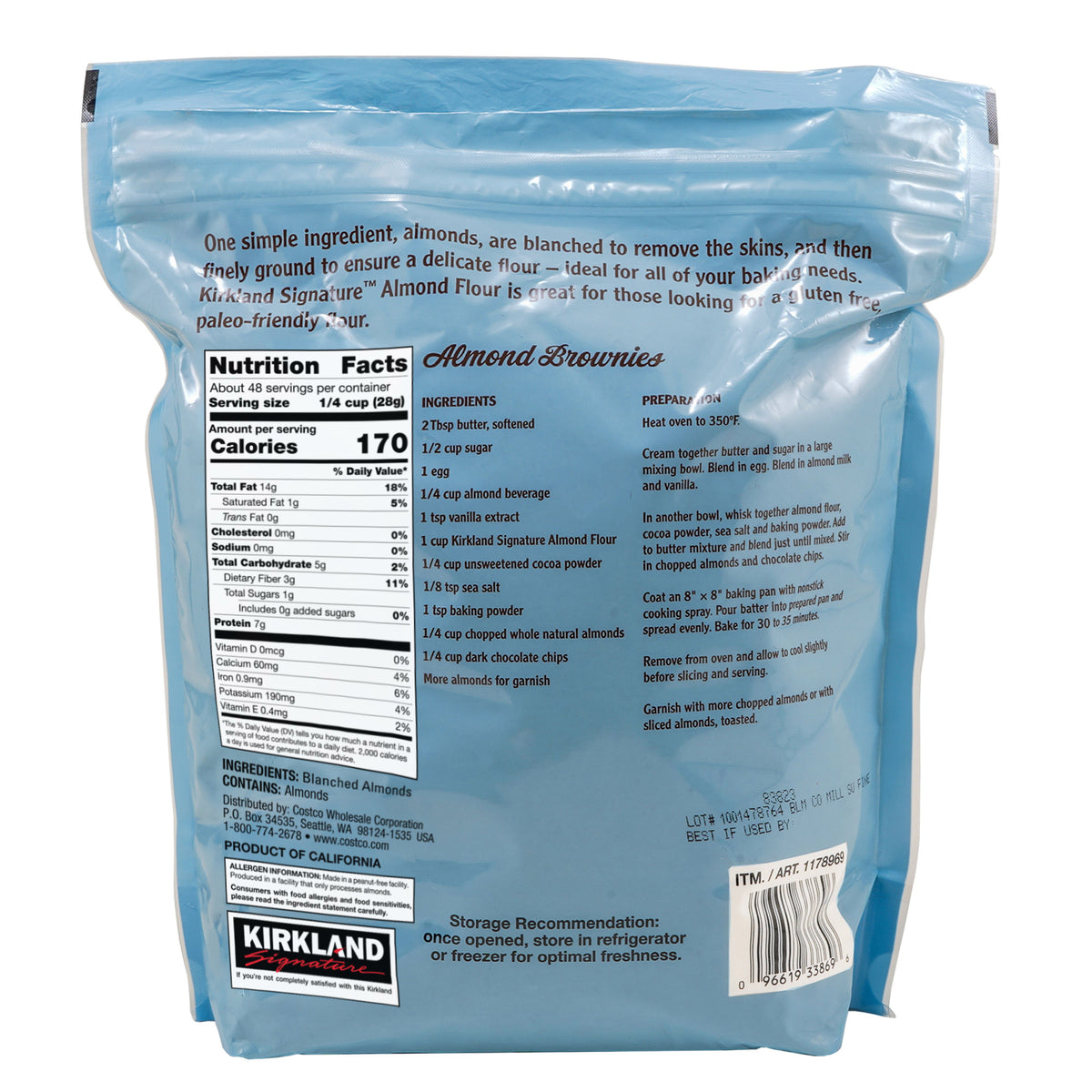 KIRKLAND SIGNATURE 3 LB BLANCHED ALMOND FLOUR