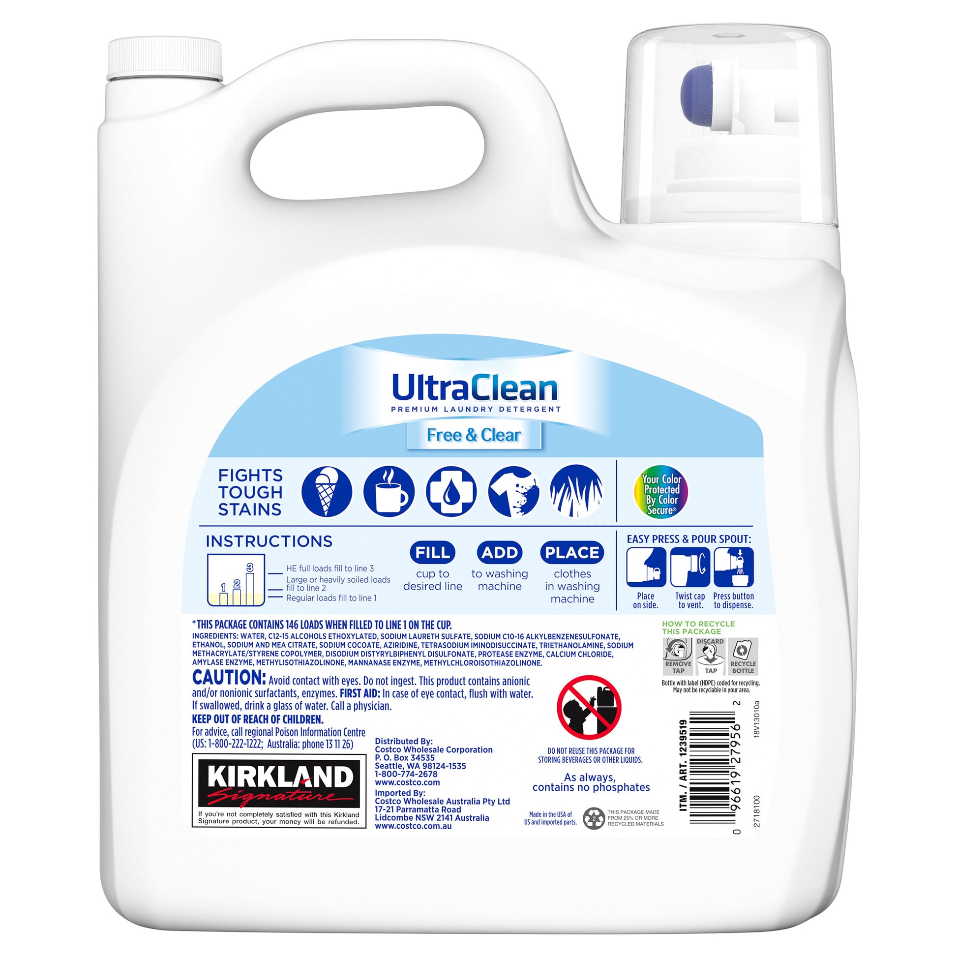 KIRKLAND SIGNATURE FREE & CLEAR HE LIQ 146 LOADS/194 OZ