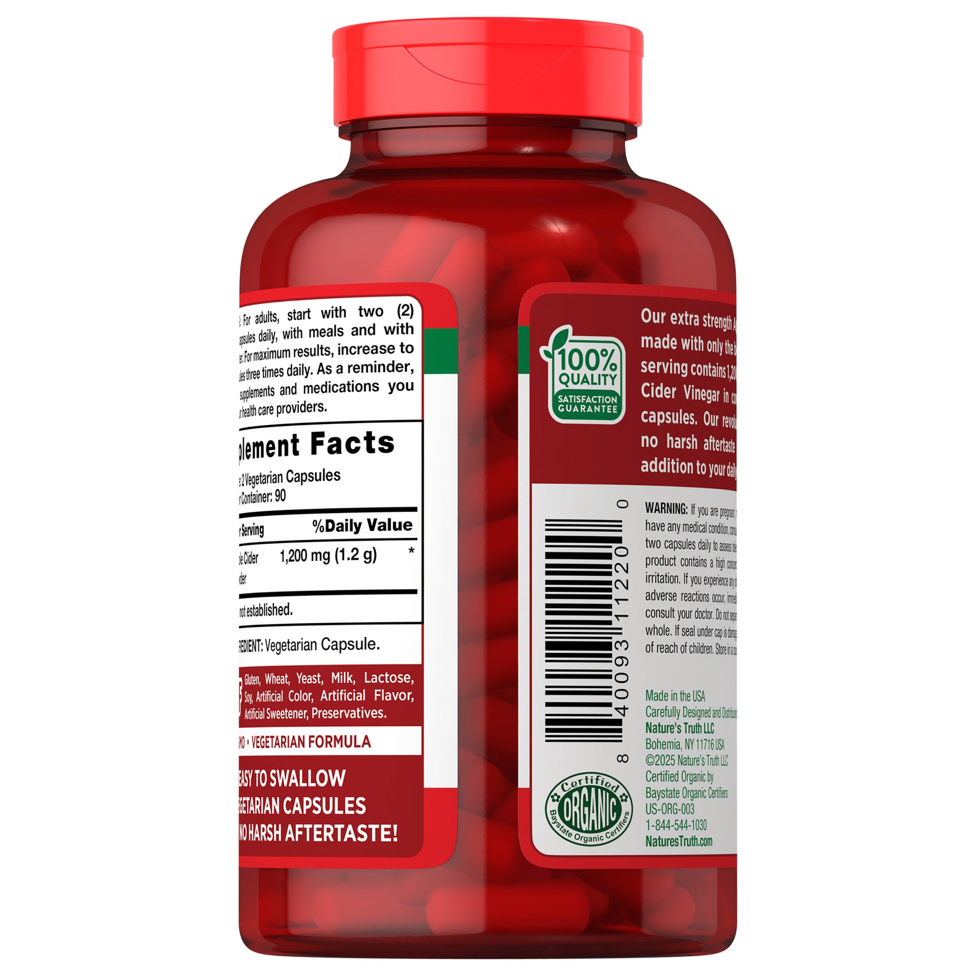 NATURÊ'S TRUTH APPLE CIDER VINEGAR 1200MG. 180 CAPSULES