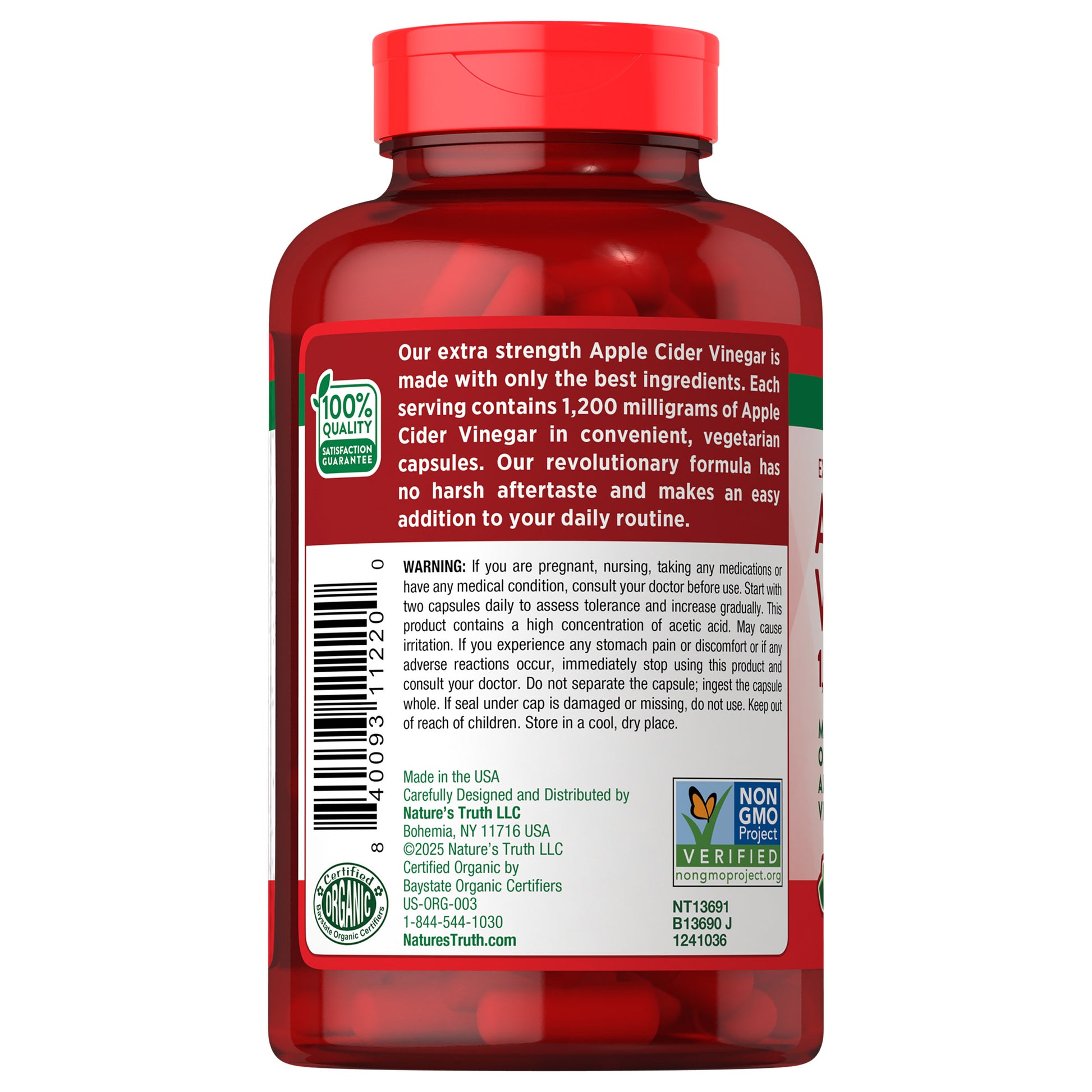 NATURÊ'S TRUTH APPLE CIDER VINEGAR 1200MG. 180 CAPSULES
