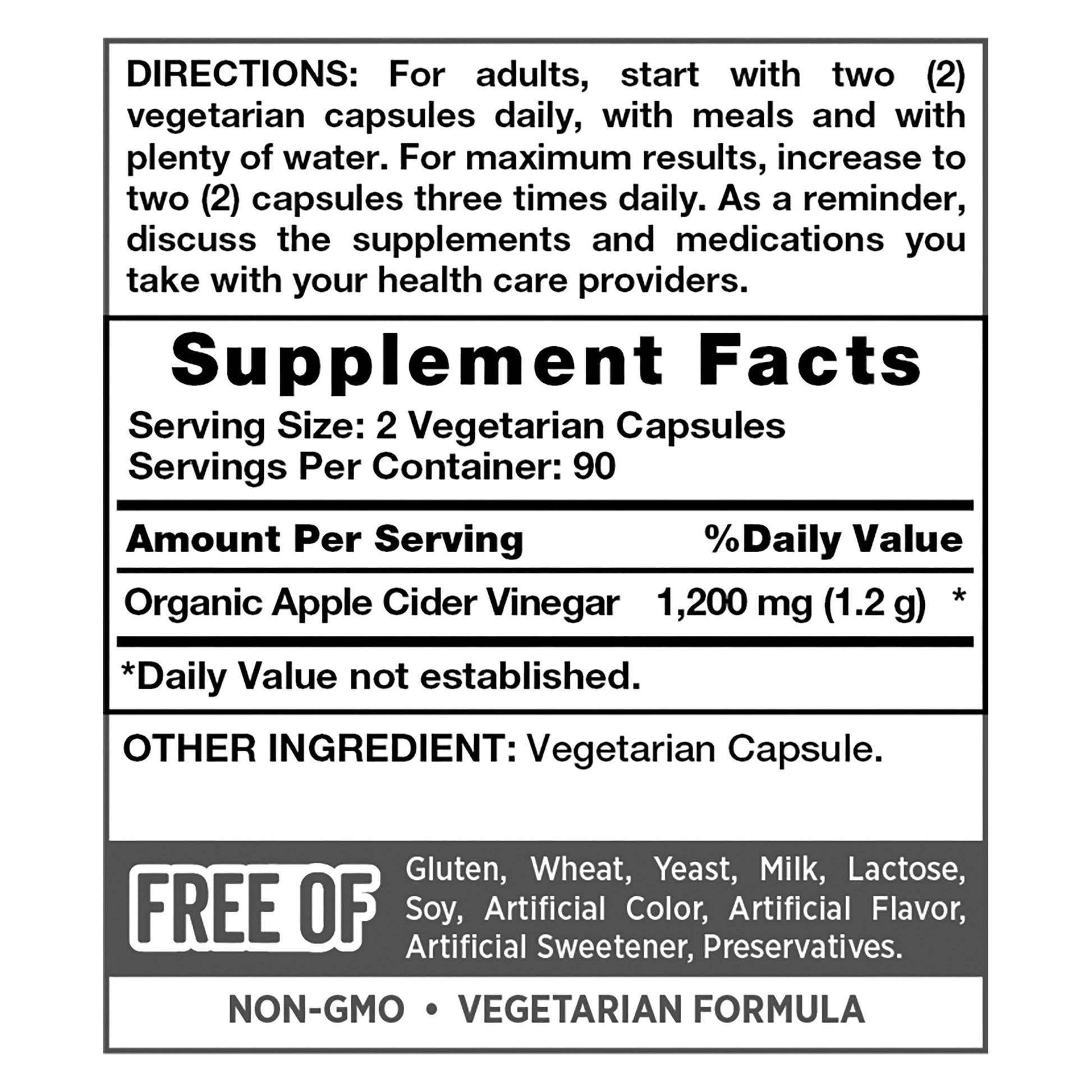 NATURÊ'S TRUTH APPLE CIDER VINEGAR 1200MG. 180 CAPSULES