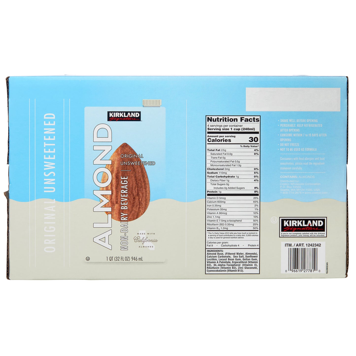 KIRKLAND SIGNATURE ALMOND BEVERAGE 12/32 OZ