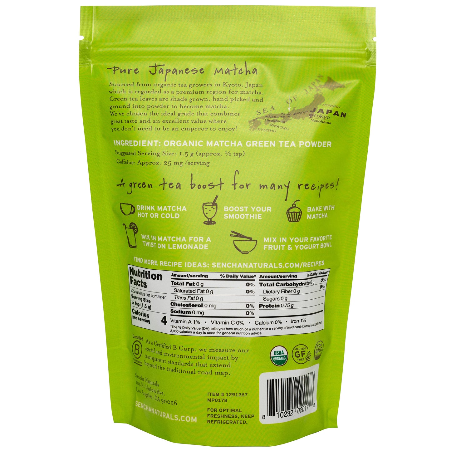SENCHA NATURALS ORGANIC MATCHA GREEN TEA POWDER 12 OZ