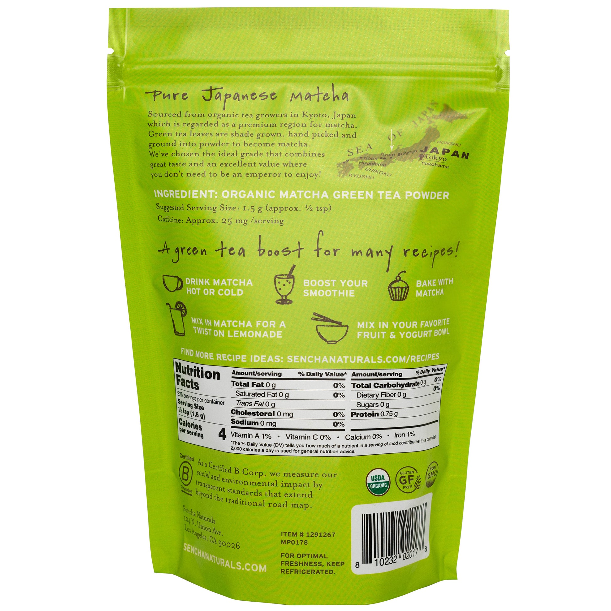 SENCHA NATURALS ORGANIC MATCHA GREEN TEA POWDER 12 OZ